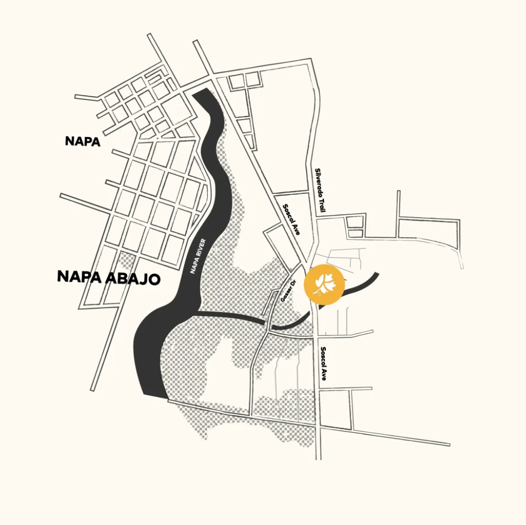 Handdrawn map showing The Knoll Hotel's proximity to downtown Napa.